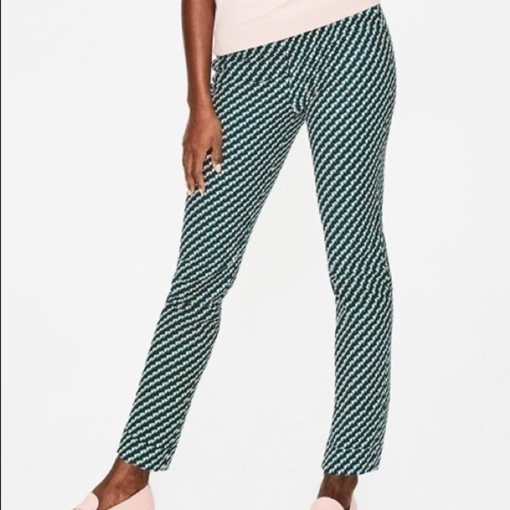 Boden Women’s True Green Geo Kensington Turn Up Trouser Pants US Size 4R